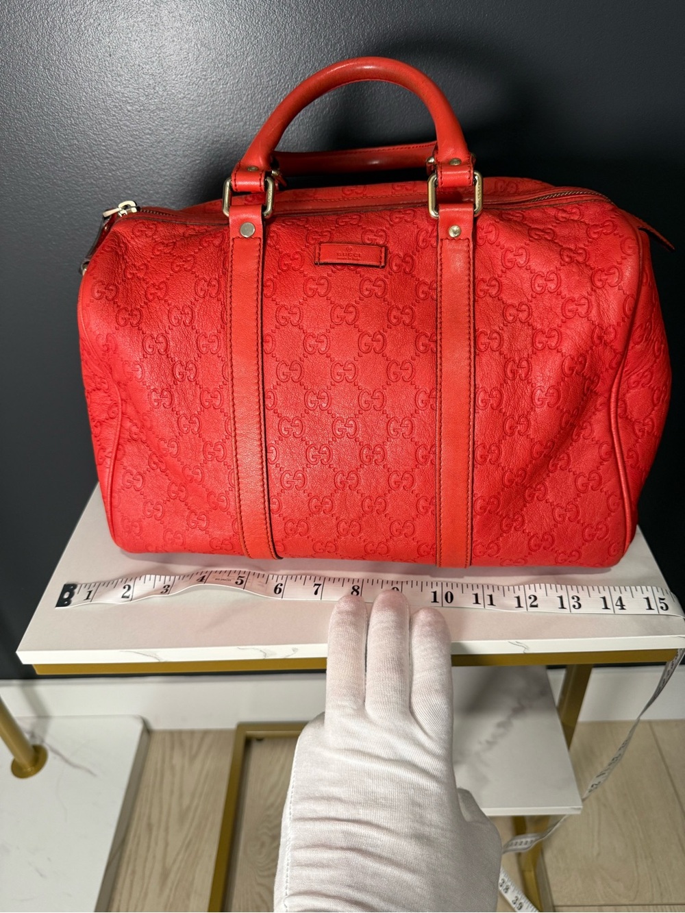 Gucci Red Embossed Monogram Duffel - Picture 3 of 4